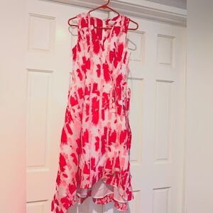 Calvin Klein Red and White Patterned Dress